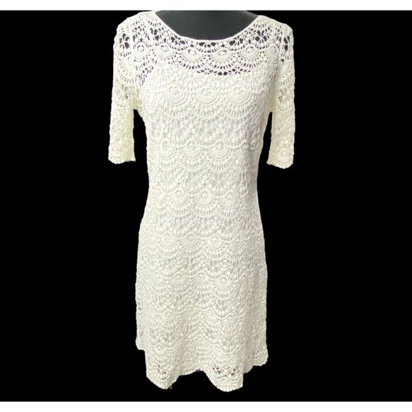 LAUREN RALPH LAUREN Women Crochet Lace Dress SZ M White Eyelet Elegant 80-26